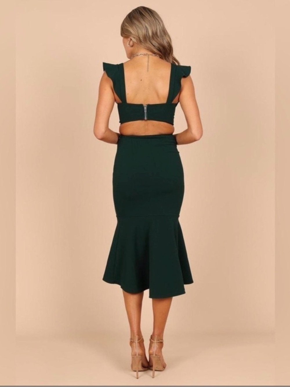 Petal & Pup Dark Green Ruffle High-Low Midi Dress - Picture 3 of 10